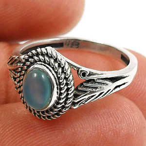 Bague en calcédoine synthétique en argent sterling 925 avec un magnifique design artisanal, pierre cabochon ovale, style bohème - Product Image 3