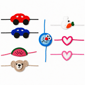 Rakhi de Ganchillo Hecho a Mano con Forma de Corazón para Niños - Pulsera de Hilo de Algodón Artesanal para Raksha Bandhan, Diseño Tradicional - Product Image 1