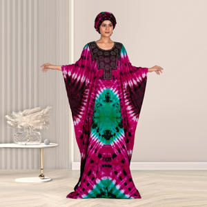 Kaftan Farasha en rayonne avec motif abstrait saisissant, col orné, manches chauve-souris décontractées et longueur élégante jusqu'au sol - Product Image 2