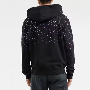 เสื้อฮู้ดผู้ชายสีดำ ผ้าฟลีซ พิมพ์ลายเพชร ทรงโอเวอร์ไซส์ สวมใส่สบาย ผ้าถัก 100% คอตตอน กันยับ ซิปหน้า สำหรับฤดูหนาว - Product Image 3