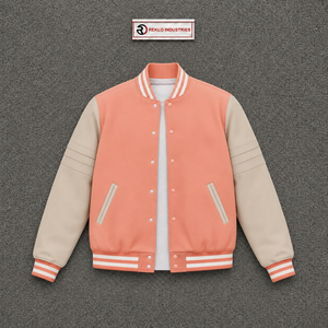 Chaqueta Varsity Clásica Color Durazno para Hombre, Diseño Bicolor Moderno con Letras, Informal, Mezcla de Algodón y Poliéster, Color Sólido, Cierre de Botones - Product Image 5