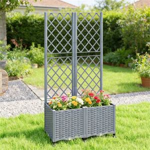 Jardinière surélevée et support à plantes gris, pot de fleurs élégant pour la décoration extérieure - Product Image 1