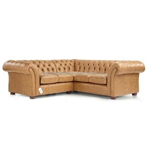 2026 Premium Genuine Leather Chesterfield Tufted <b>Corner</b> Sofa Modern Design Sofa Bed Apartment affordable Living Room Furniture - Product Image 3