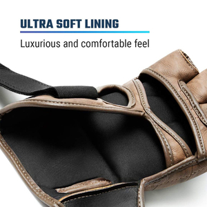 Custom Design MMA Gloves Brown Color Genuine Leather Cowhide UV Protection Adjustable Wrist Strap Lightweight <b>Hook</b> Loop Closure - Product Image 5