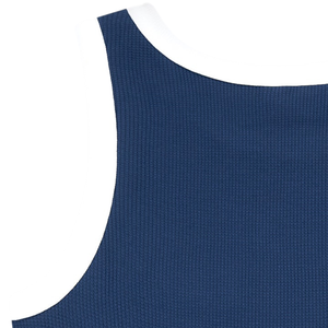Camiseta sin mangas acanalada azul marino personalizada para mujer con ribete en contraste blanco, chaleco casual de verano sin mangas de algodón premium, venta al por mayor OEM ODM - Product Image 6