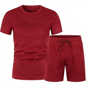 Conjunto Deportivo de Dos Piezas para Hombre, Camiseta de Manga Corta y Pantalones Cortos, Color Sólido, Casual, Holgado, para Correr y Entrenar - Product Image 4