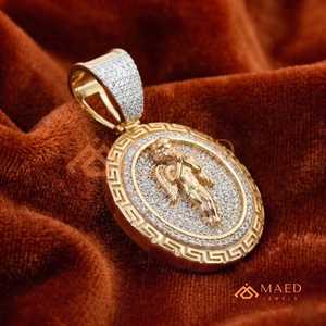 Iced Out <b>Angel</b> Medallion Moissanite Pendant Yellow Gold Hip Hop <b>Charm</b> Round Halo Statement Necklace Jewelry <b>Charm</b> - Product Image 3