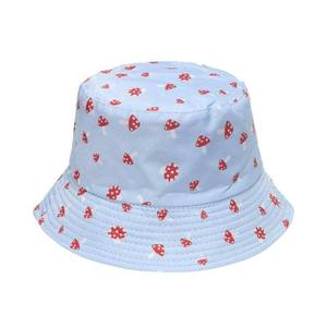 White Cartoon Mushroom Print Bucket <b>Hat</b> Unisex Children Spring <b>Summer</b> Casual Beach Wear - Product Image 2