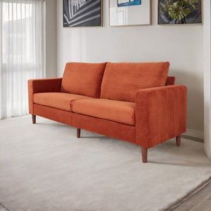 Divano Multoposto in Velluto a Coste Arancione, Stile Moderno, Tinta Unita, Braccioli Arrotolati, Lavabile, per Soggiorno, Ufficio e Seminterrato - Product Image 5