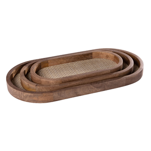 Natural Elegant Wooden Oval <b>Tray</b>, Versatile <b>Large</b> <b>Tray</b> With Rattan Inlay Perfect For TableTop Decoration From Vietnam - Product Image 2