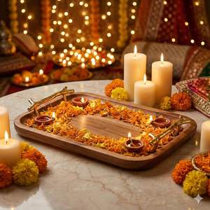 Plateau décoratif en bois d'acacia pour servir, accessoires de table à manger et organisateur de cuisine, plateaux de service pour usage en restaurant, à vendre - Product Image 5