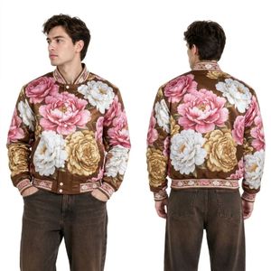 Chaquetas de Satén con Sublimación Floral Rosa, Cierre Frontal con Cremallera, Ribete de Punto Acanalado, Ligeras, Premium, Casuales, Estilo Urbano - Product Image 1