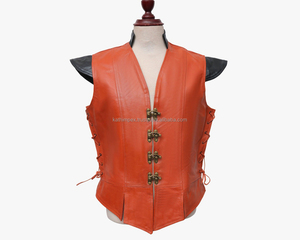 Haute Qualité En Gros Boucle Respirant À La Main 2 Côté Lacé Orange Gilet En Cuir Service D'OEM - Product Image 1