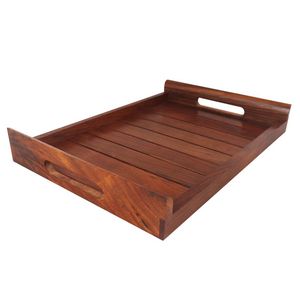 Bandeja de madera para servir, acabado en madera natural, diseño robusto, adecuada para servir desayuno, aperitivos, bebidas, cocina, comedor - Product Image 6