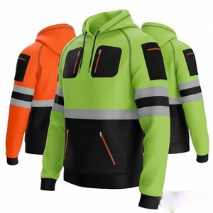 Veste d'hiver réfléchissante haute visibilité pour homme, veste à capuche, vêtements de travail de construction, veste de sécurité avec poches zippées imperméables - Product Image 5
