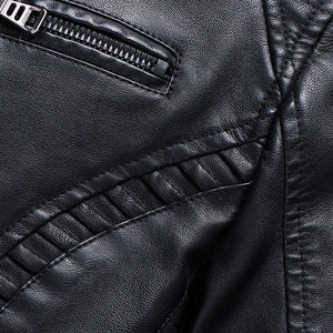 Cowhide <b>Leather</b> Motorcycle <b>Jacket</b> Slim Fit Turn-down Collar Zipper Closure Regular Sleeve Solid Color Autumn Wear - Product Image 6