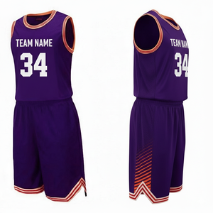 Custom Purple Basketball Jersey Set Sleeveless Sublimated Team Name 34 Unisex Adult Athletic Wear <b>Mesh</b> Fabric - Product Image 1