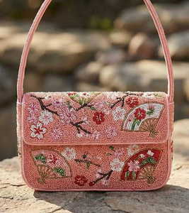 Artistic Handmade Seed Beaded <b>Crossbody</b> <b>Bag</b> Embroidered <b>Pink</b> Floral Design Fashion Boutique Women Evening Shoulder <b>Bag</b> Wedding - Product Image 6