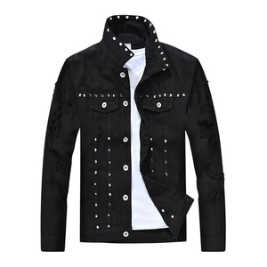 Chaqueta de Mezclilla para Hombre, 100% Algodón, Secado Rápido, Transpirable, Resistente al Viento, Estilo Urbano, Decorada con Remaches, Estilo Punk, Corte Ajustado - Product Image 1