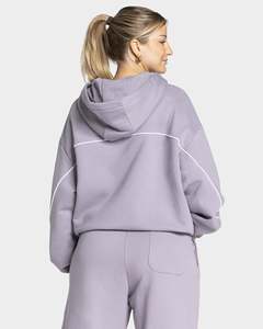Chándal Gris de Mujer con Logotipo Personalizado y Líneas en Contraste, Cintura Elástica y Ribetes, Sudadera Casual Oversize con Capucha y Ribetes - Product Image 4