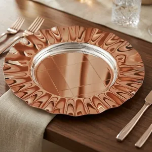 Metal Silver <b>Chocolate</b> Tray Platter Featuring An Intricate Textured Fluted Rim And A Sleek High <b>Shine</b> Mirror Polished Base - Product Image 4