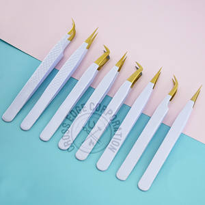 Custom Logo Fiber Tip Eyelash Extension Tweezer 90 degree Glitter White Volume Lash <b>Tool</b> Stainless Steel Professional - Product Image 6