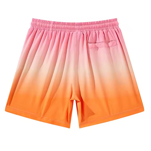 Shorts de bain tricotés pour hommes à imprimé feuilles tropicales, séchage rapide, cordon de serrage, taille mi-haute, décontractés, 100 % polyester - Product Image 2