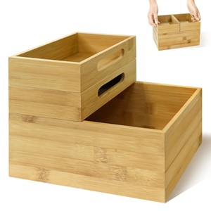 Natural Bamboo Stacked Compartment Organizer - Wholesale Office <b>Storage</b> <b>Boxes</b> - Product Image 2