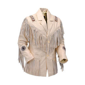 High Quality Original Cow <b>Suede</b> Western Style Men's Fringed Beaded Cheap Cowboy Leather <b>Jacket</b> - Product Image 1