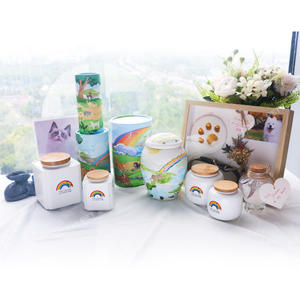 Square Ceramic Pet Urn with Bamboo Lid Rainbow Design for Dogs Airtight <b>Memorial</b> <b>Box</b> - Product Image 5