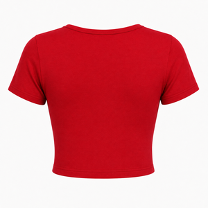 T-shirt court à col rond rouge pour femme, manches courtes, coupe ajustée, tricoté, uni, décontracté, streetwear, 100% coton, printemps été - Product Image 3