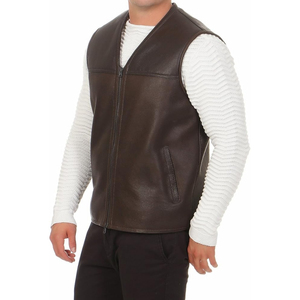 Gilet en cuir véritable pour homme, sans manches, style motard, veste décontractée, gilet en cuir de qualité supérieure avec poches - Product Image 3