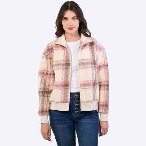 Blouson d'hiver court en polaire sherpa à carreaux grande taille pour femme, style universitaire personnalisé, vêtement d'extérieur tendance pour femme, fabrication en grande série - Product Image 1