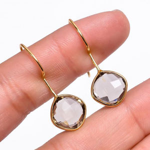 Boucles d'oreilles artisanales en quartz fumé |   Boucles d'oreilles pendantes en argent sterling 925 |   Bijoux en quartz brun naturel - Product Image 4