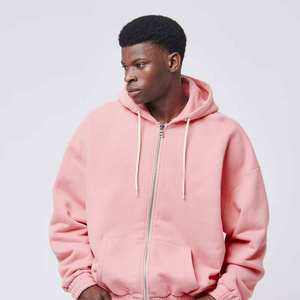 Sweat-shirts à capuche personnalisés 100% coton, couleur personnalisée, lavage vintage, fermeture éclair intégrale pour hommes - Style hip-hop à épaules tombantes - Product Image 2