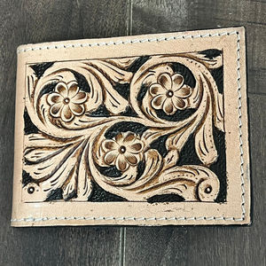 Premium Custom Design Hand <b>Tooled</b> Floral <b>Leather</b> Wallet High Quality Genuine Cow <b>Leather</b> RFID Organizer Card Holder Short Wallet - Product Image 4