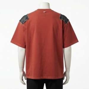 Men's Rust <b>Red</b> <b>Oversized</b> T <b>Shirt</b> 3D Graphic Print Denim Shoulder Detail Short Sleeve Streetwear Apparel Wholesale Casual - Product Image 3