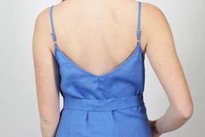 Nouvelle arrivée, robe maxi en coton bleu, silhouette en A, col en V, sans manches, robe de demoiselle d'honneur d'été avec poches - Product Image 4