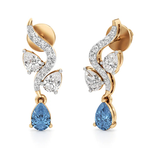 Luxury 18K Gold <b>Diamond</b> Drop <b>Earrings</b> With Pear Cut Blue Gemstone Women's Wedding Jewelry - Product Image 1