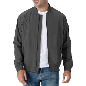Blouson bomber noir pour homme, fermeture éclair, coupe décontractée, coupe-vent, col montant, coupe régulière, pour l'automne - Product Image 4