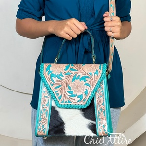 Sacs messagers vintage en cuir de vachette véritable, faits à la main, pour femmes, sacs à bandoulière élégants en cuir fourrure, sacs de voyage - Product Image 1