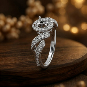 Anillo de Boda Magnífico con Halo de Diamantes Reales en Forma Clásica, Oro Blanco Sólido de 18k de Alta Calidad y Excelente Acabado para Mujer - Product Image 4