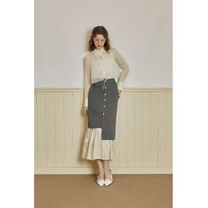 Jupe tissée vietnamienne vintage moderne / Artwear / Élégante taille haute unie toutes saisons DAISY - Jupe à panneaux en organza métallisé KV35 - Product Image 1