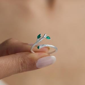 Handmade Olive Leaf <b>Ring</b> For Women <b>925</b> Sterling <b>Silver</b> 14K Gold Plated Green Emerald Jewelry Gift For Her - Product Image 3