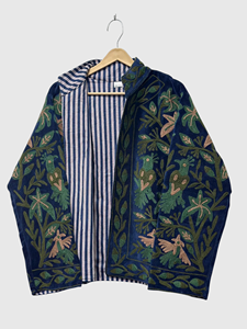 Veste en velours brodée de fleurs, col mandarin, manches longues, grande taille, vêtements d'automne pour femmes - Product Image 3