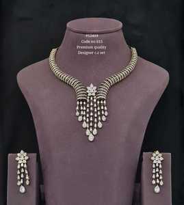 Collar y pendientes colgantes de circonita cúbica 12419, con piedra rosa, chapados en oro sobre latón, estilo llamativo para fiesta de bodas de mujer - Product Image 2