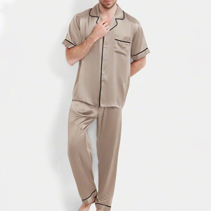 Custom Luxury Custom Luxury Satin <b>Silk</b> <b>Men</b> Pajamas Sets Pants Tops 2pcs <b>Pyjamas</b> Suits for Adults Long Sleeves Solid Satin <b>Men's</b> - Product Image 1