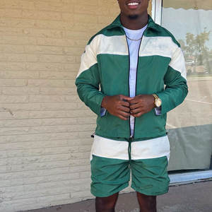 Conjunto de Chaqueta y Pantalones Cortos de Nailon Personalizados, Talla Estándar, Conjunto de 2 Piezas, Chaqueta Cortavientos de Nailon con Bloqueo de Color, Conjunto de Pantalones Cortos para Hombre - Product Image 4