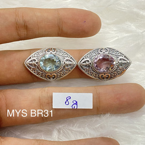 แหวนเงินแท้ 925 รูปไข่ประดับบลูโทแพซ ดีไซน์วินเทจโบฮีเมียนขนาดใหญ่ แหวนแต่งงานหมั้นสไตล์วิคตอเรียน ขายส่งจำนวนมาก - Product Image 1