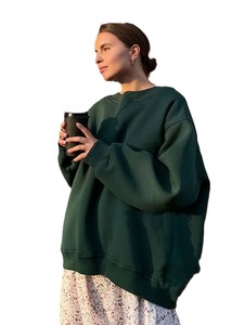 Sweat-shirt en molleton blanc surdimensionné pour femme, col rond, épaules tombantes, manches longues, polyester/coton, respirant, tricoté, couleur unie - Product Image 6